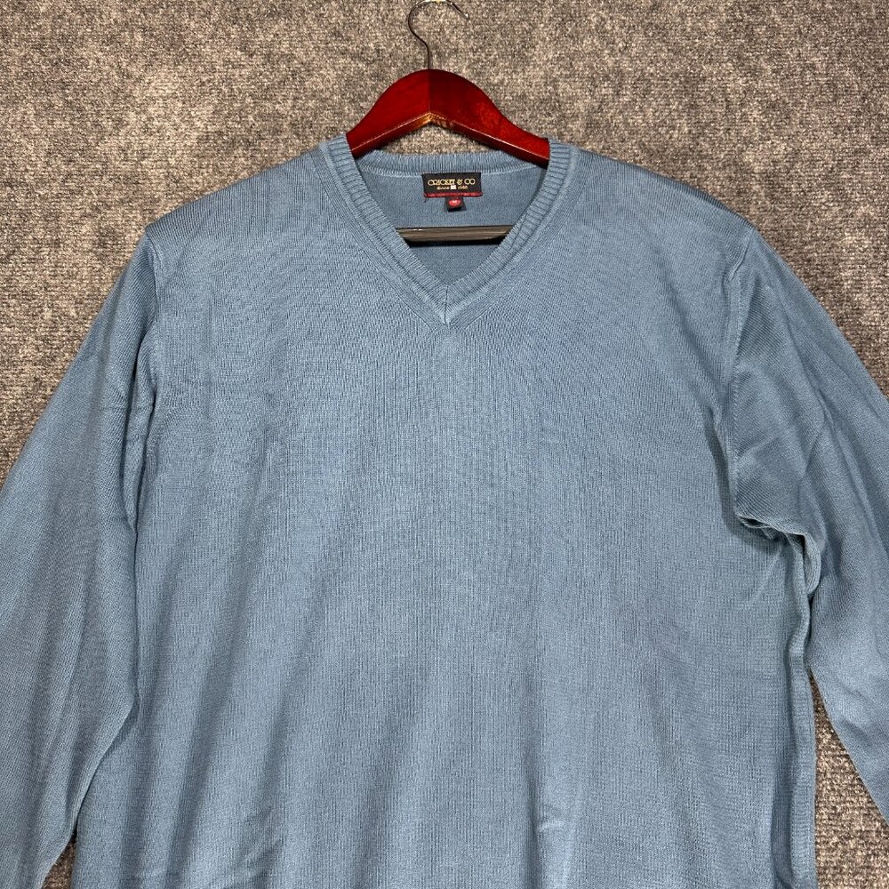Cricket & Co Sweater Mens Medium Blue Cotton Italy Pullover Rib Hem Cuffs - Picture 3 of 7